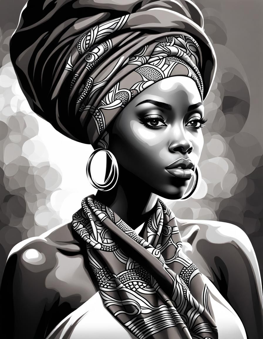 African Beauty Queen in Abstract Oil Painting