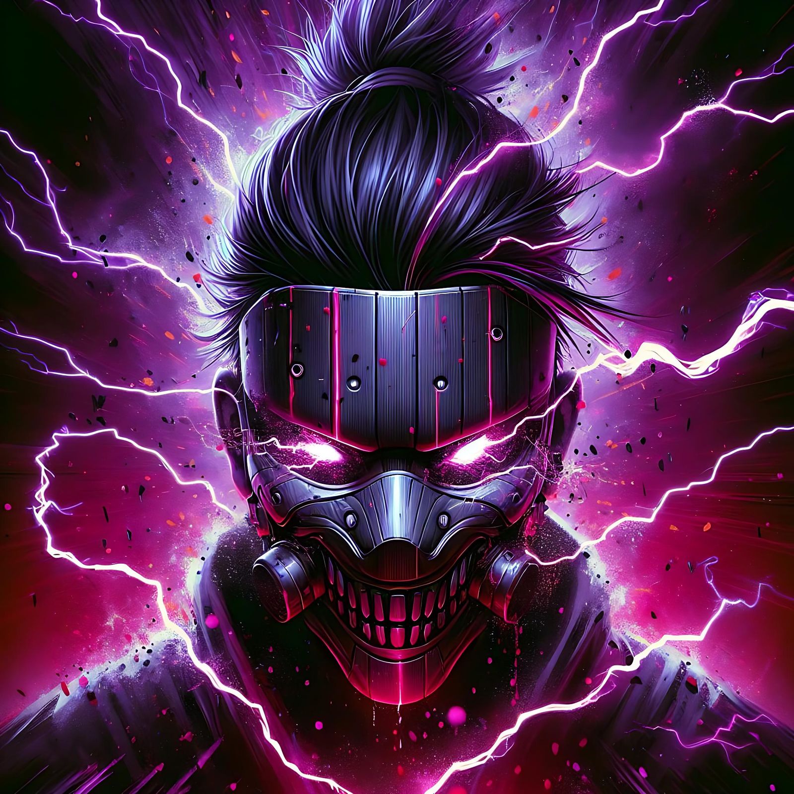 Cyberpunk Hannya Mask with Electric Currents