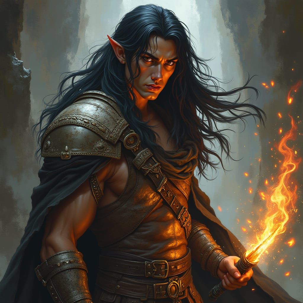 Dark Fantasy Warlock Half Elf in Leather Armor