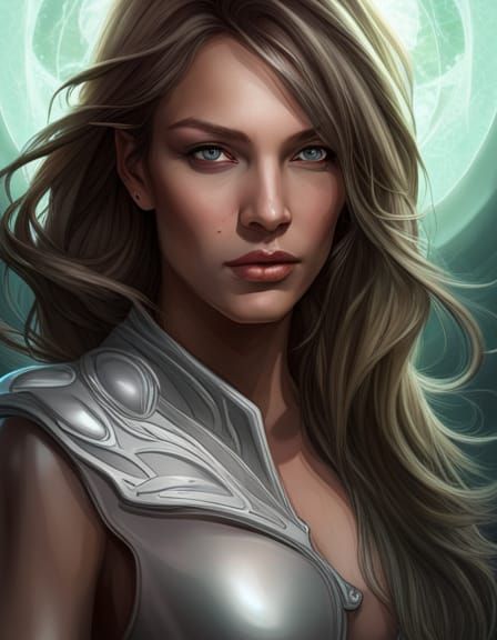 Silver Mecha Goddess in Cosmic Stardust