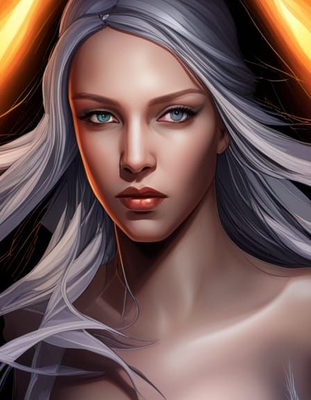 Silver Mecha Goddess in Cosmic Stardust: Hyperrealistic Port...