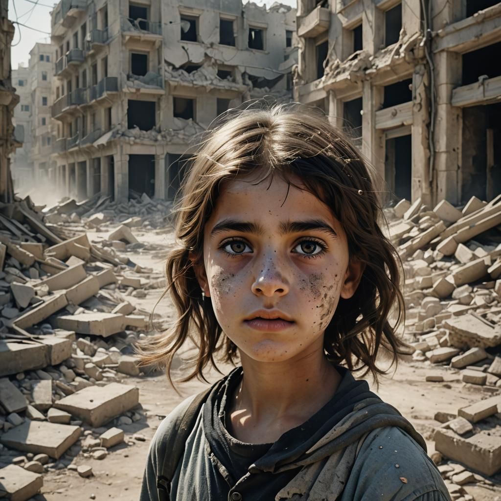 Haunting Digital Art of Girl in Ruined City