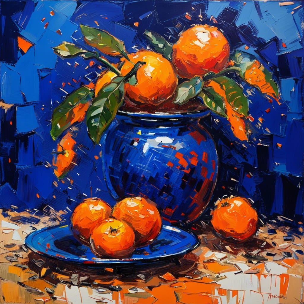 Neo-Impressionist Oranges Still Life with Palette Knife