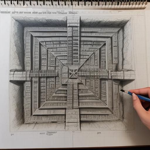 Detailed Charcoal Drawing of Archeological Dig Site