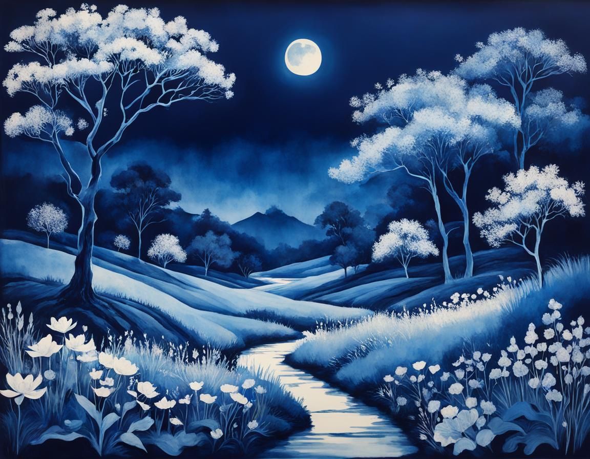 Ethereal Cyanotype Landscapes in Midnight Blue