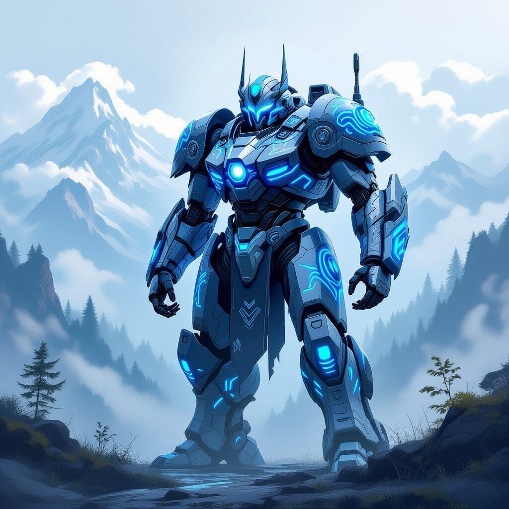 Majestic Mech Suit Stands Guard in Airbrush Art