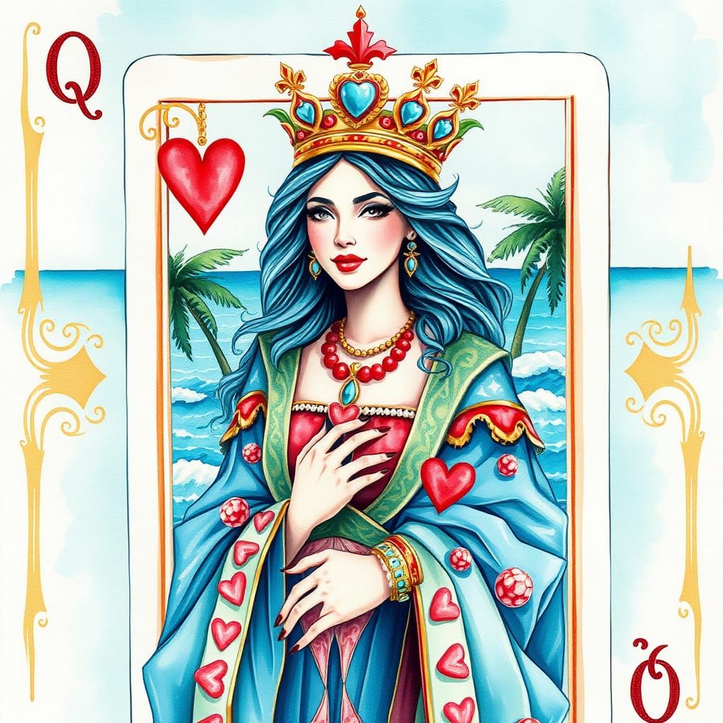 Caribbean Queen of Hearts in Watercolor