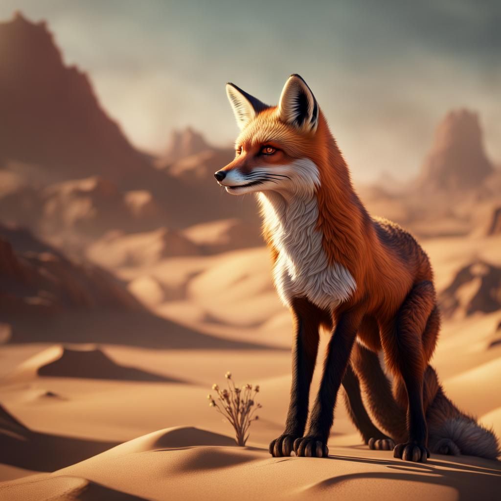 Fox in Desert: Detailed Fantasy Concept Art