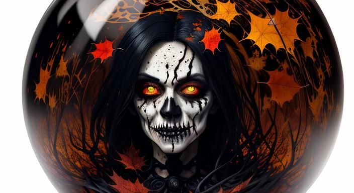 Halloween Ghoul in Glass Sphere: Ink Splatter Art