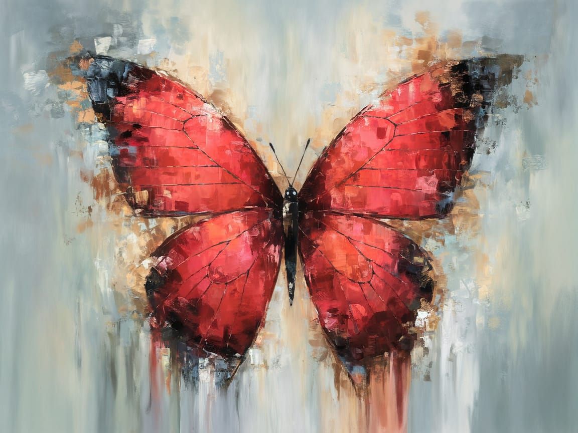 Ethereal Red Butterfly in Soft Brushstrokes