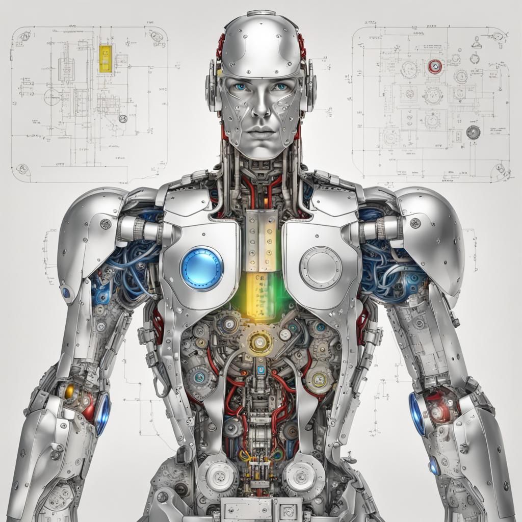 Detailed Cyborg Robot with Visible Internal Mechanics