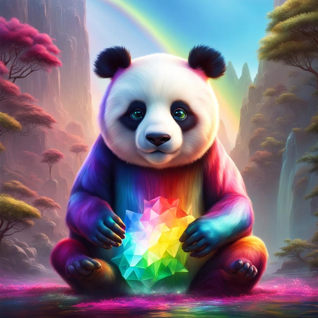 Rainbow Crystal Panda: Detailed Matte Painting