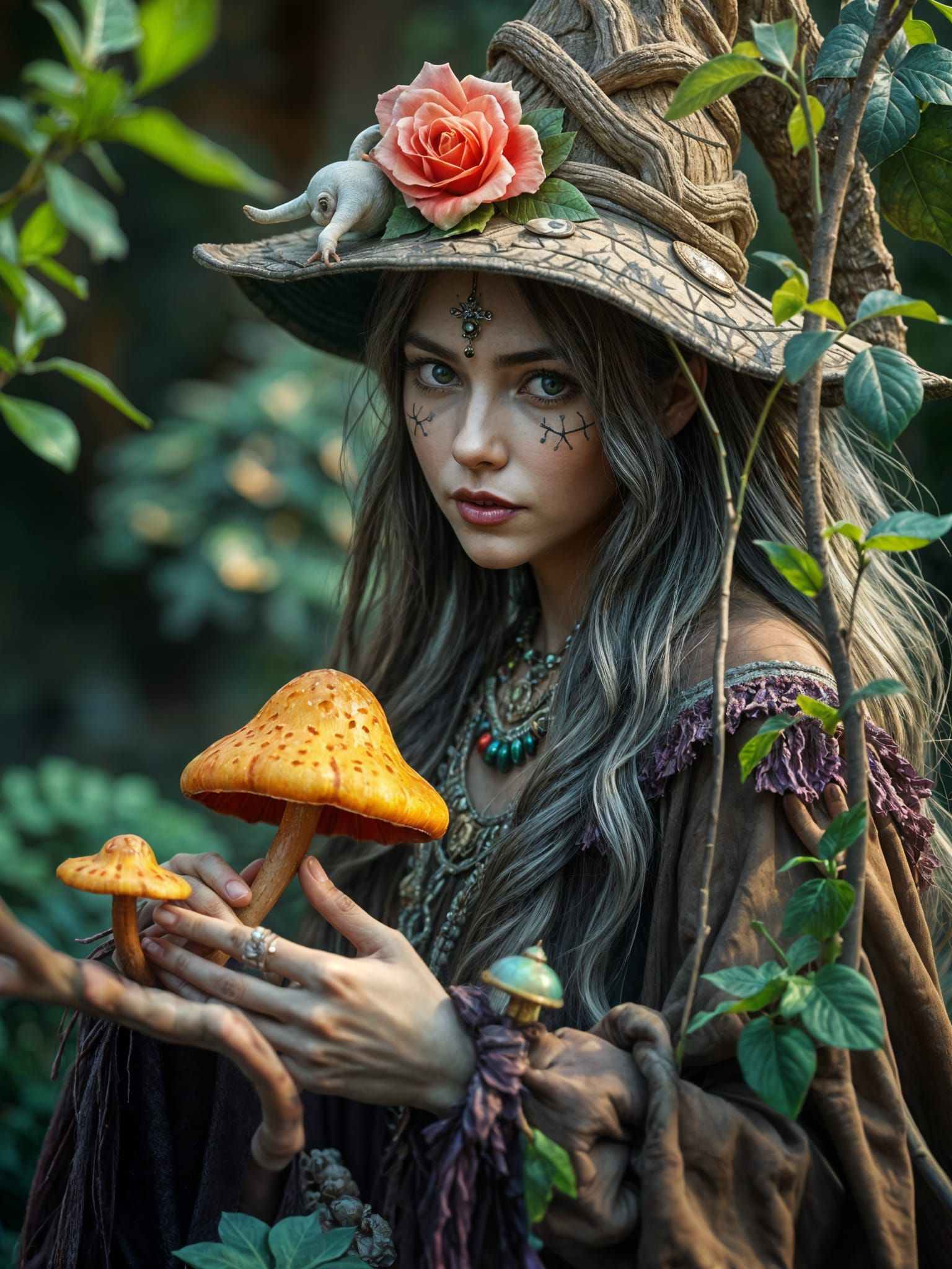 Surreal Nature Witch Growing Plants and Mushrooms