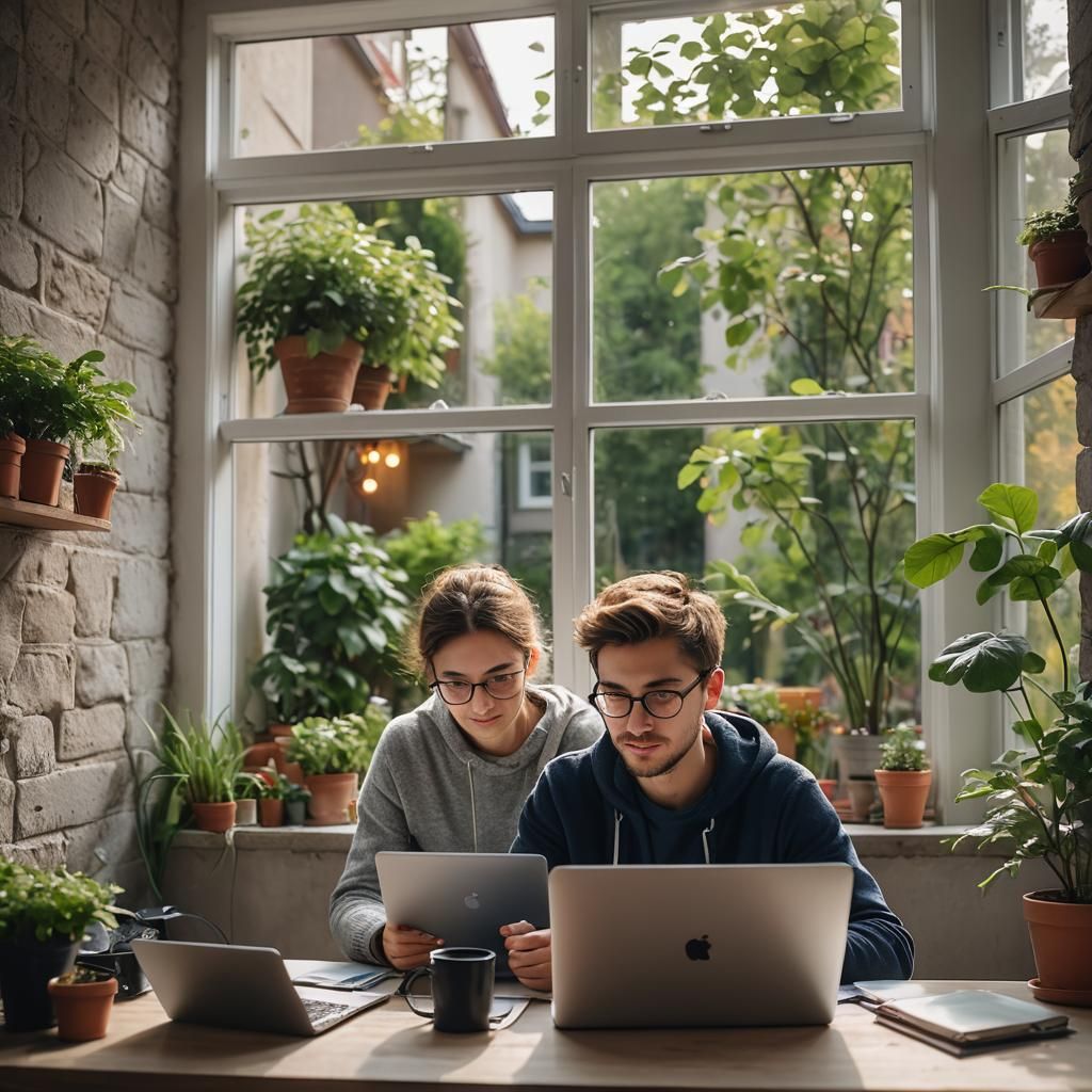 Cozy Home Office with Garden View in Professional Photo