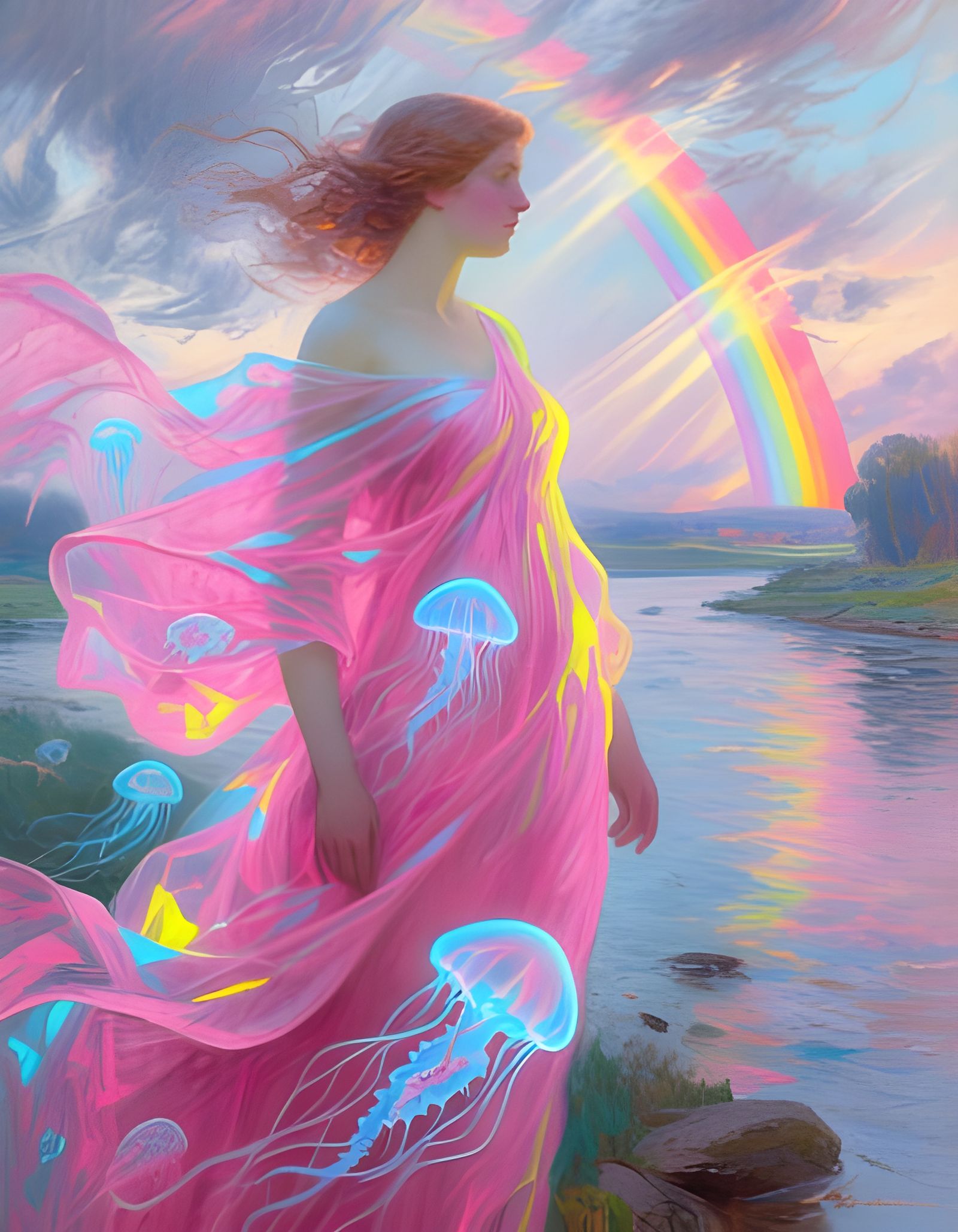 Impressionist Portrait of Woman in Dreamscape