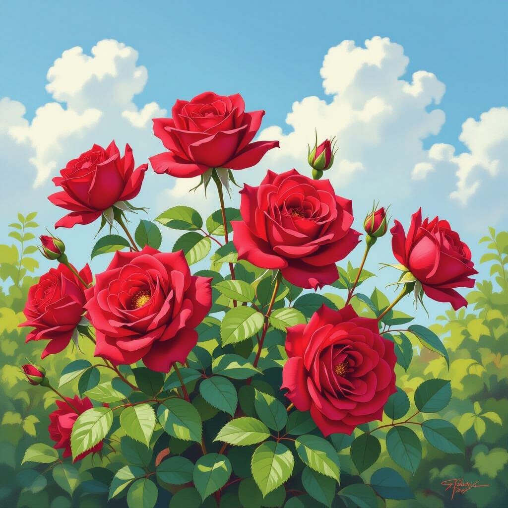 Vibrant Red Roses in Watercolor Style