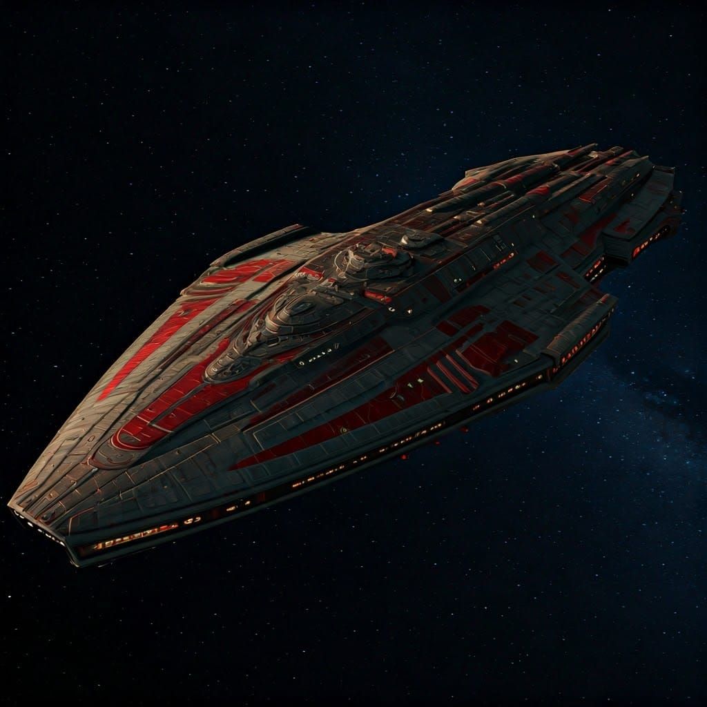 Sleek, Red-Gold Klingon Battlecruiser Sails Through Space