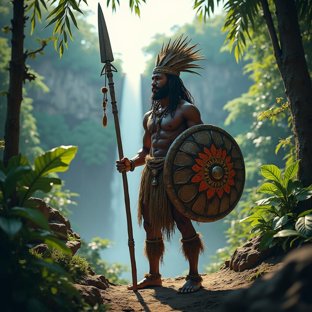 Melanesian Warrior in Jungle, Fantasy Concept Art