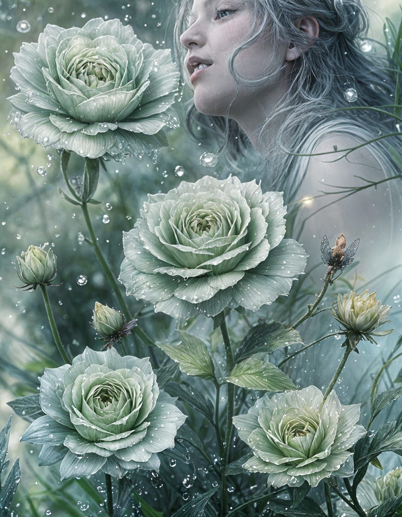 Ethereal Fairy Holding a Water Droplet Flower