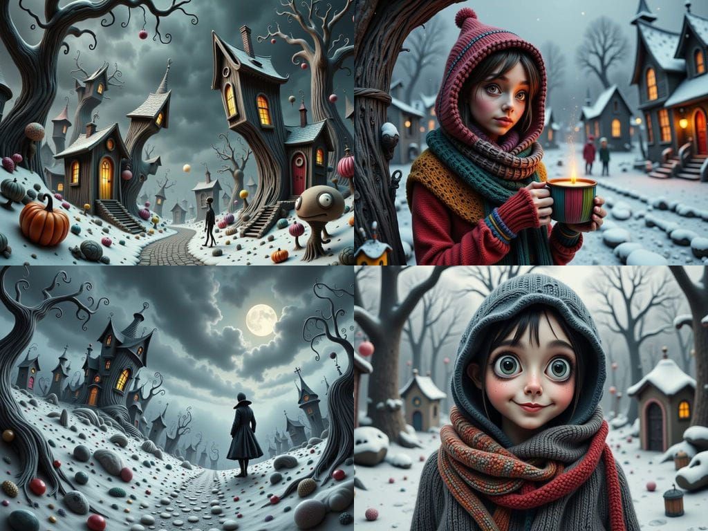 Thankful Winter Scene in Tim Burton Style