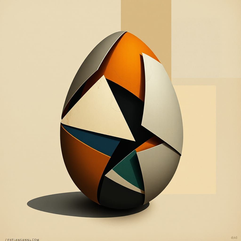 Cubist Egg Fragmented into Geometric Shapes