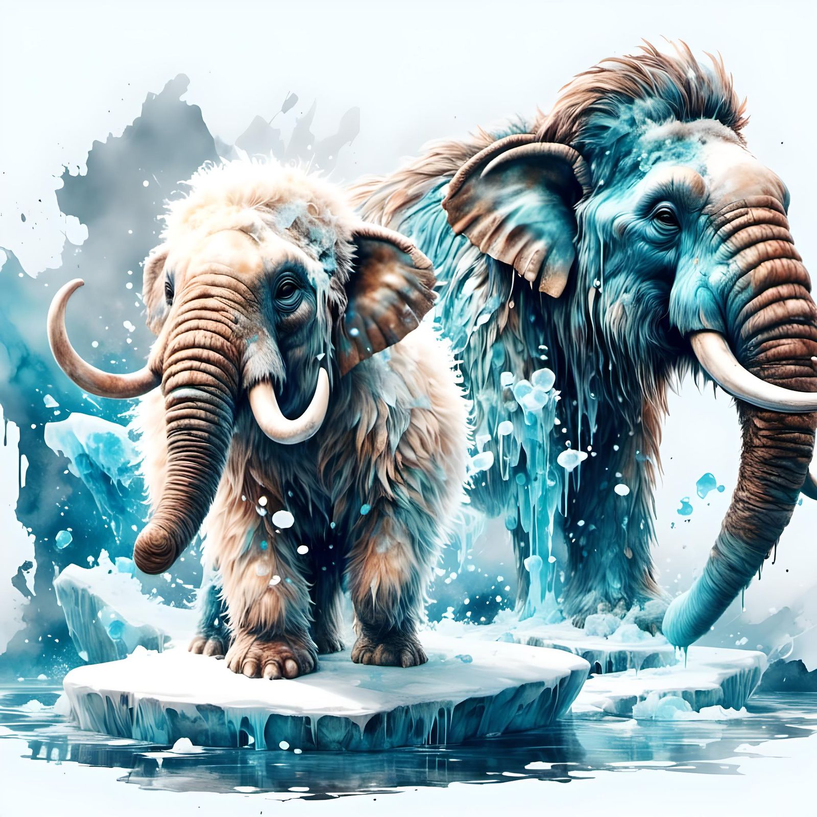 Cute Baby Mammoth on Ice Floe: Digital Art