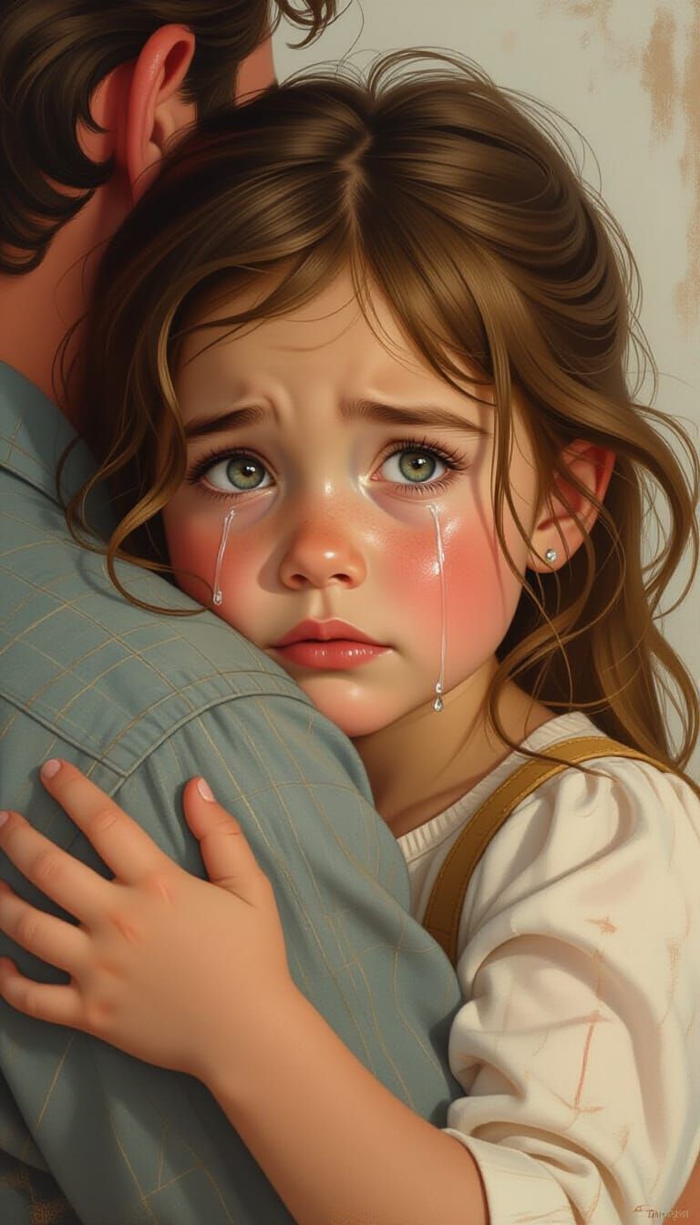 Emotional Portrait of Girl and Father in Matte Painting