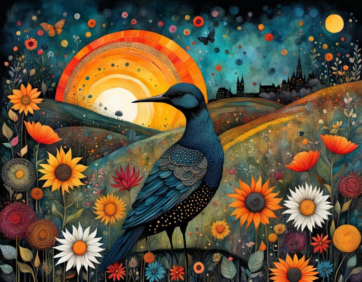 Ethereal Whimsical Sun amidst Dark Blooms