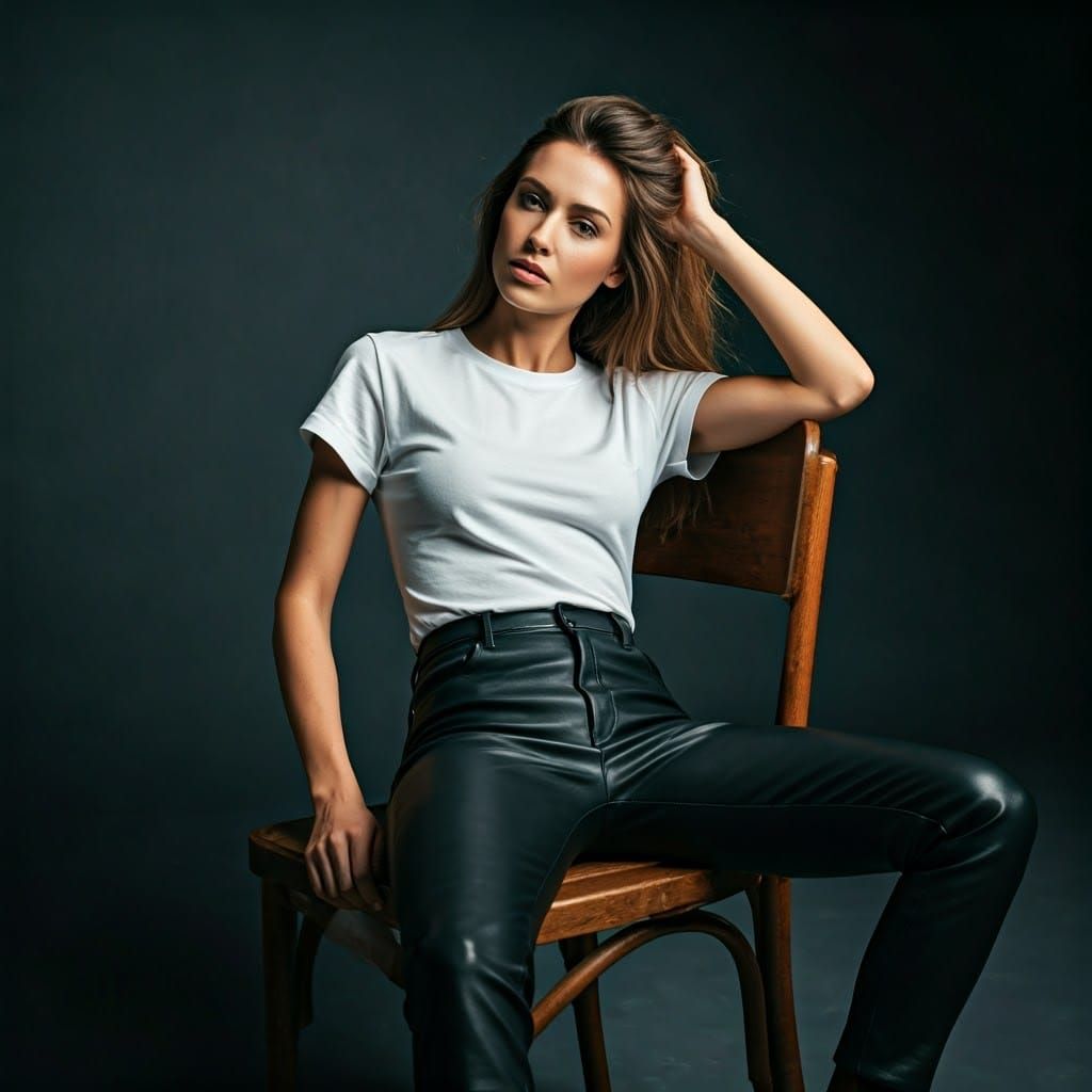 Confident Woman in Bodysuit and Leather Pants
