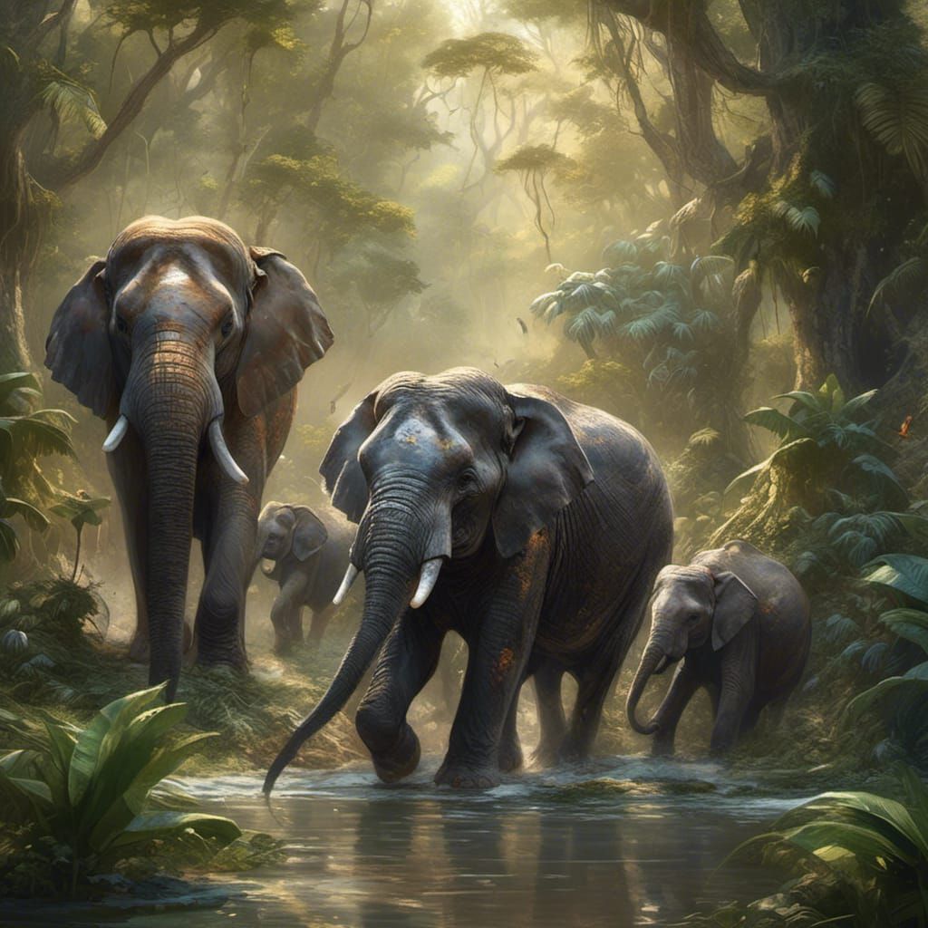 Urban Elephants: Detailed Matte Painting in 8K