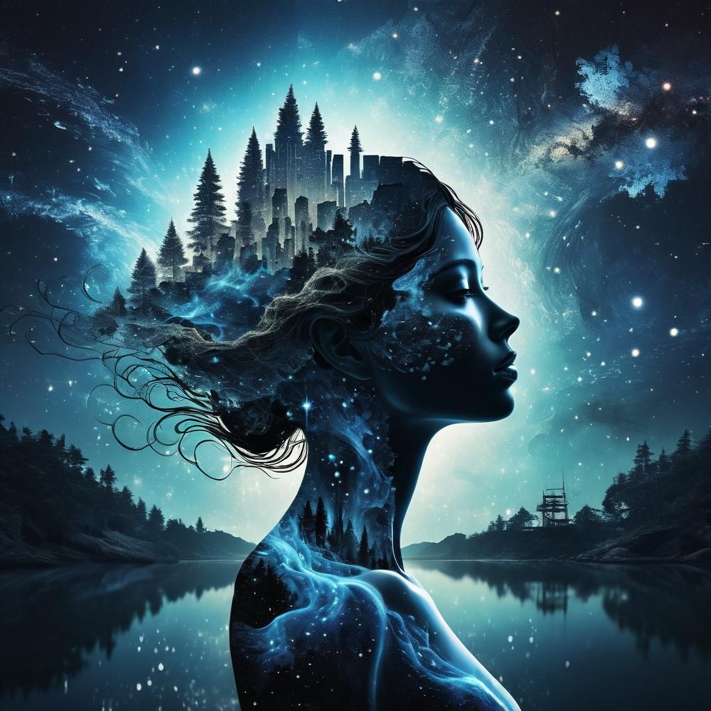 Cosmic Dreamscape: Galactic Waterfall in Fractal Style