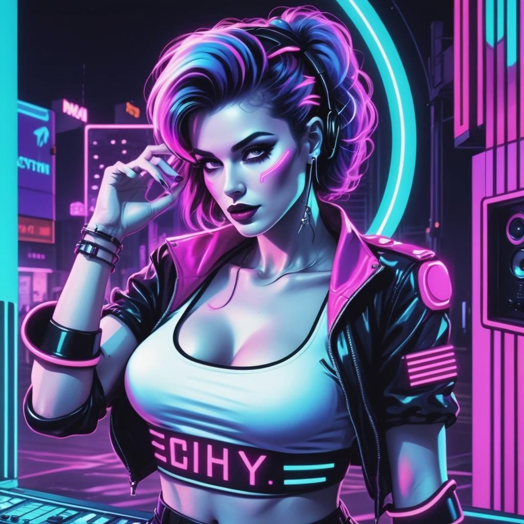 Synthwave DJ in Neon City Street