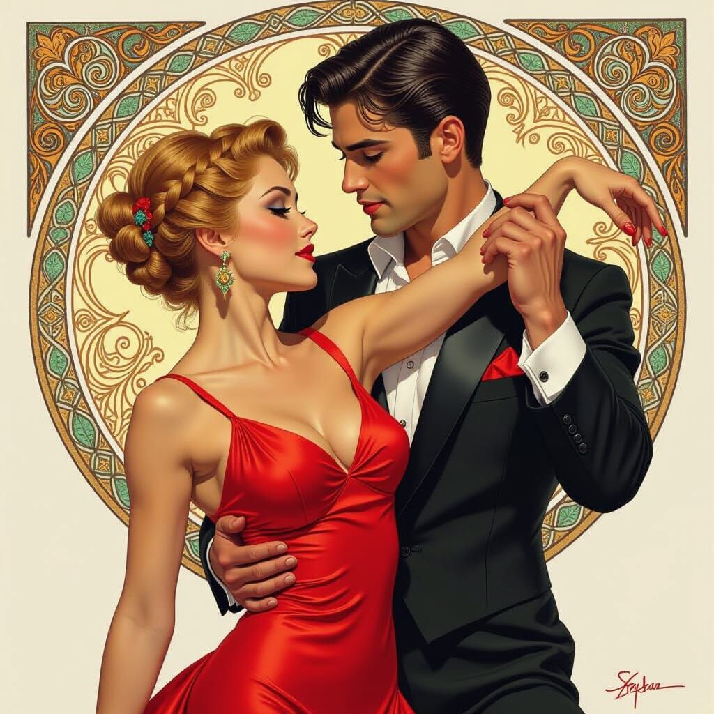 Latin Dance Duo in Charcoal Drawing Style