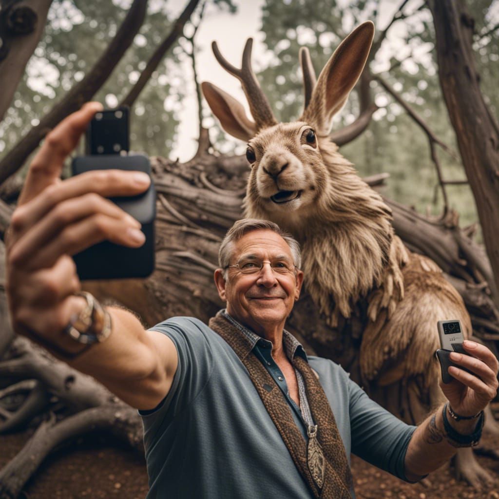 Selfie with a Jackalope in the Forest