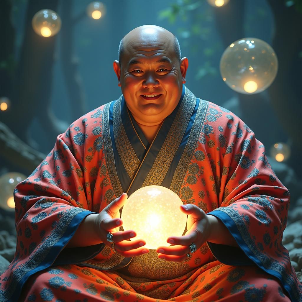 Stout Asian Man in Mystical, Hyper-Realistic Setting