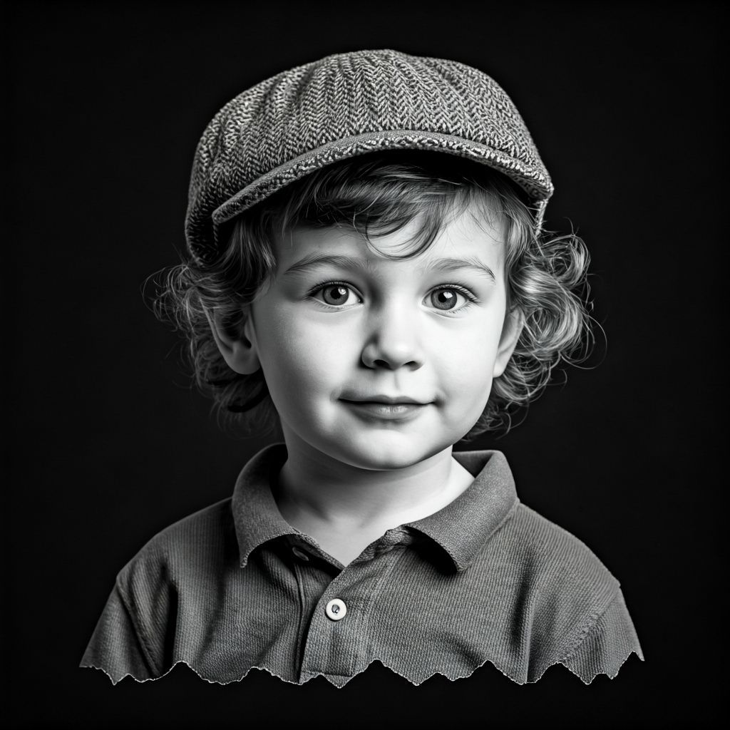 Charming Toddler Portrait in Monochrome Collage Style