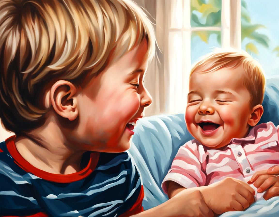 Boy Meets Baby Sister: Hyperrealistic Acrylic Art