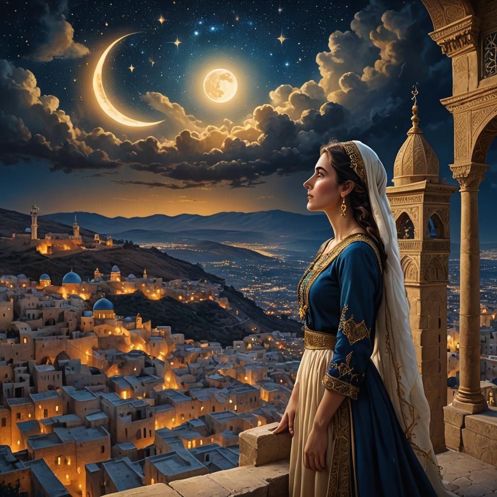 Woman Gazing at Starry Sky Over Israel