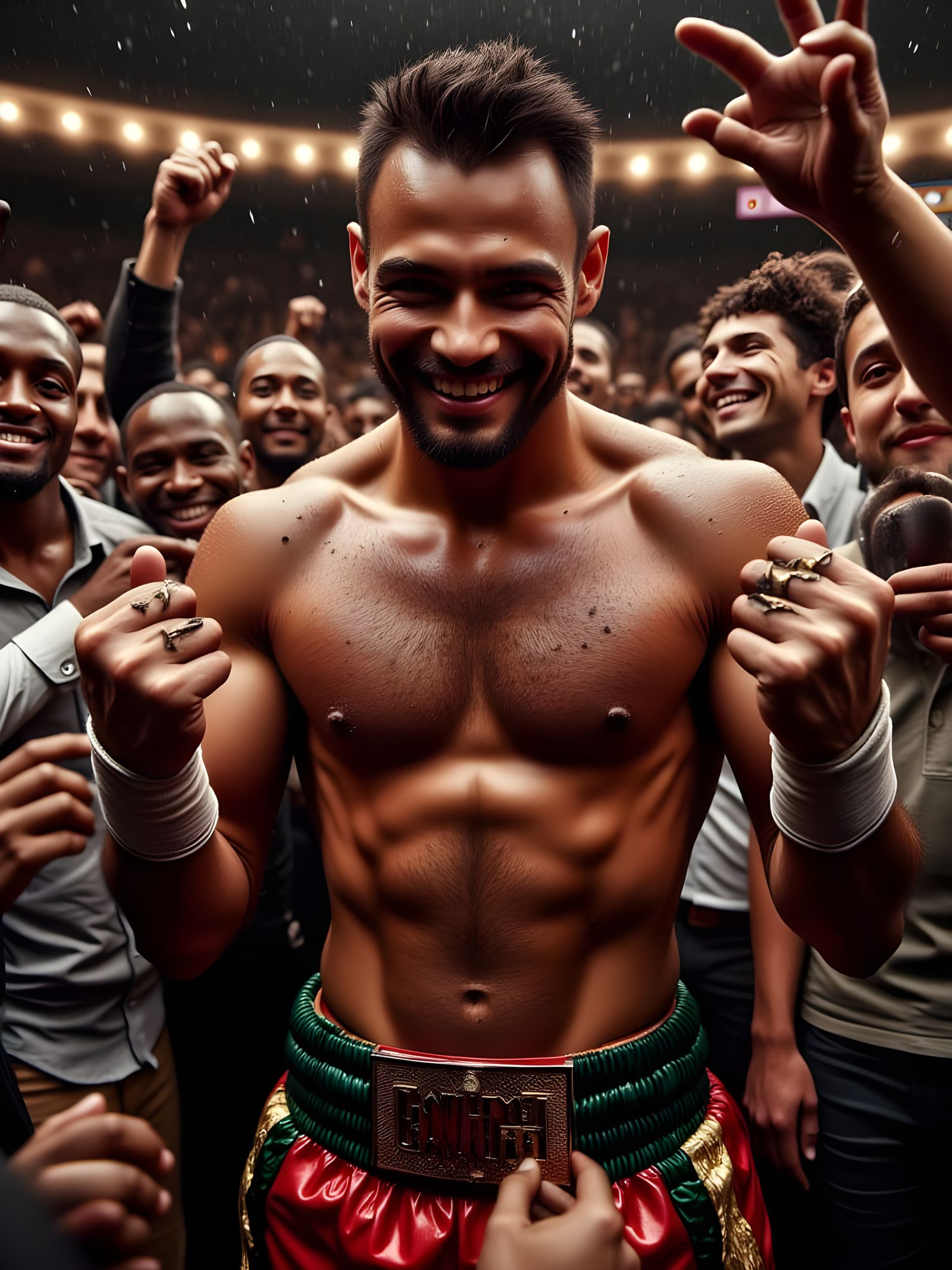 Heavyweight Boxer Victory Celebration in Hyperrealism