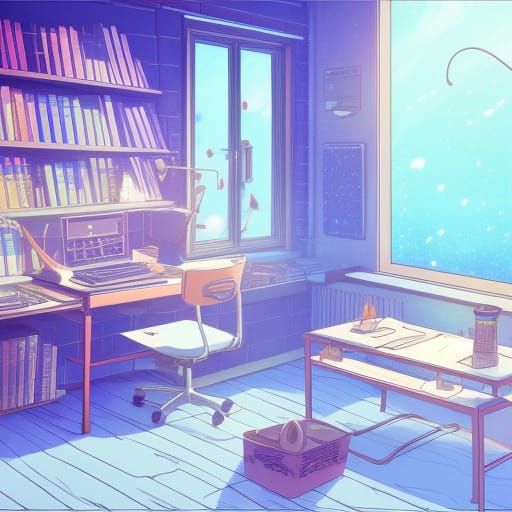 Glitter Cat in Anime Office, Ghibli Style