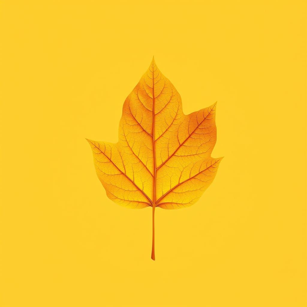 Vibrant Yellow Autumn Leaf in Minimalist Graphic Style