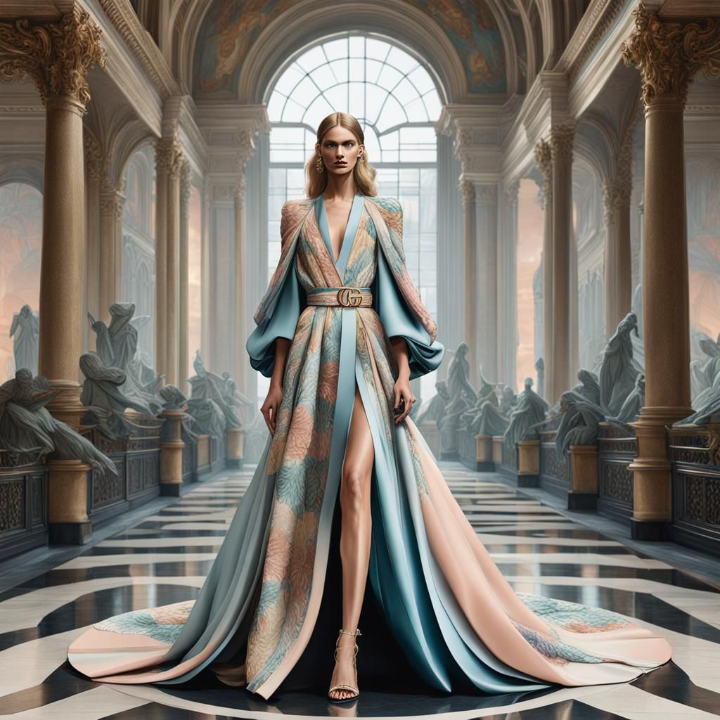 Milan Fashion Show: Pastel Gown, Digital Art