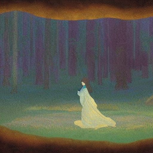 Solitary Figure in Dreamlike Landscape with Ethereal Light