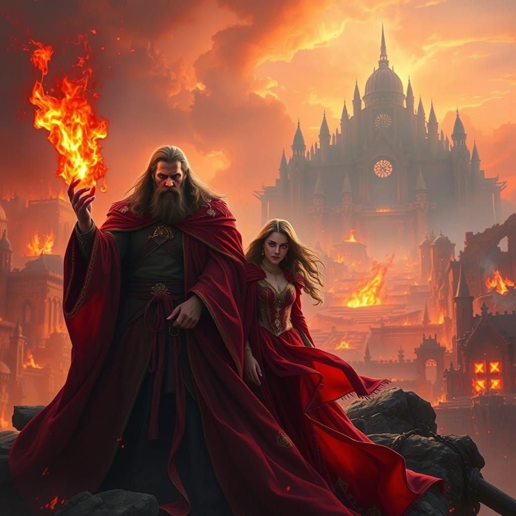 Lord of Light and Enigmatic Red Priestess in Fantastical Anc...