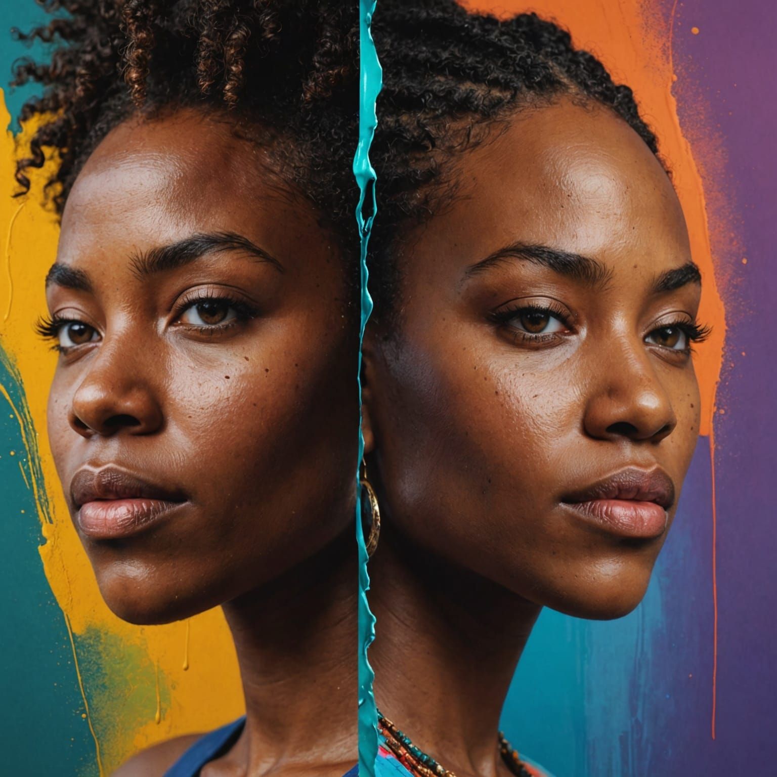 Striking Split Portrait of Woman in Splash Art