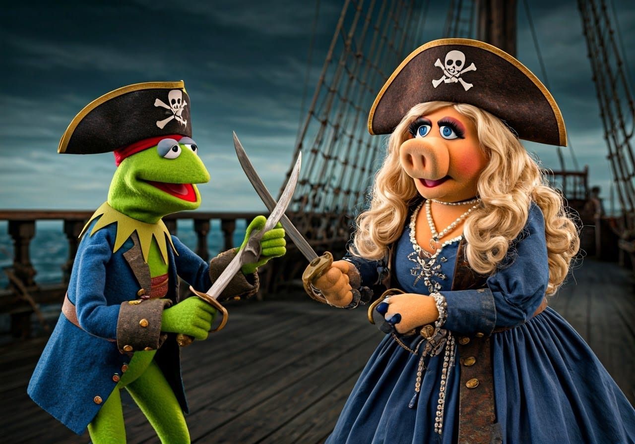 Kermit and Miss Piggy Engage in Swashbuckling Pirate Duel