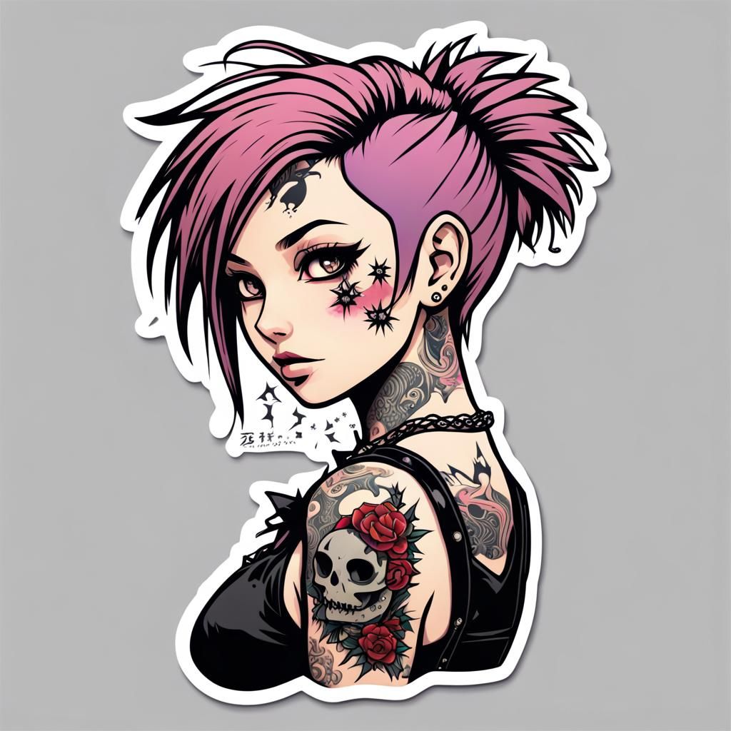 Tattooed Punk Girl Anime Die-Cut Sticker