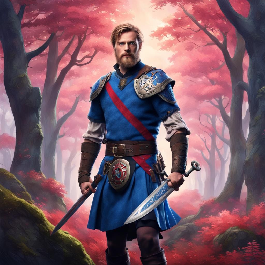 Scottish Warrior in Forest with Futuristic Ship