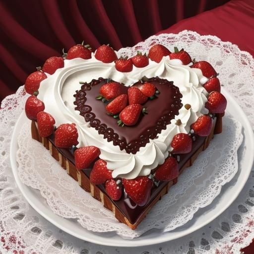 Heart Shaped Strawberry Cake Oil Painting