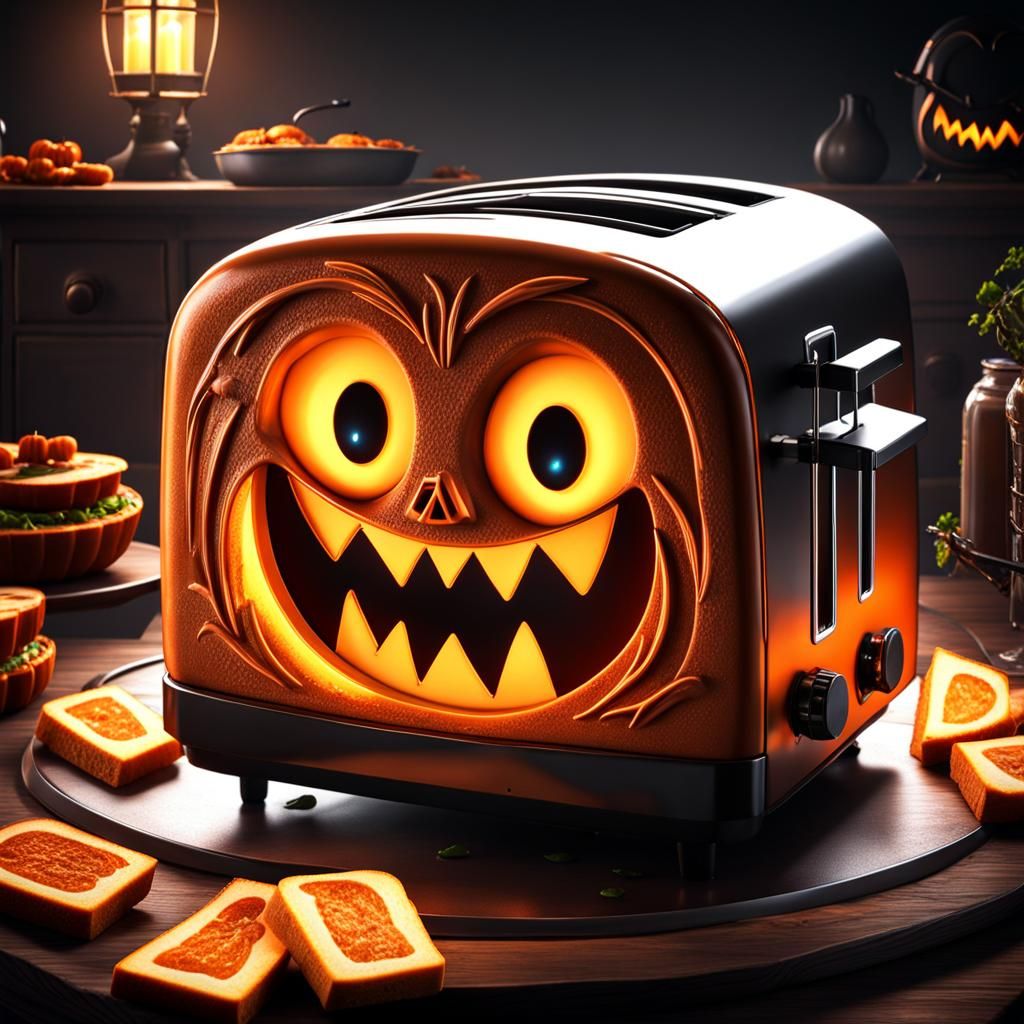Creepy Evil Toaster with Screaming Bread, Cartoon Noir